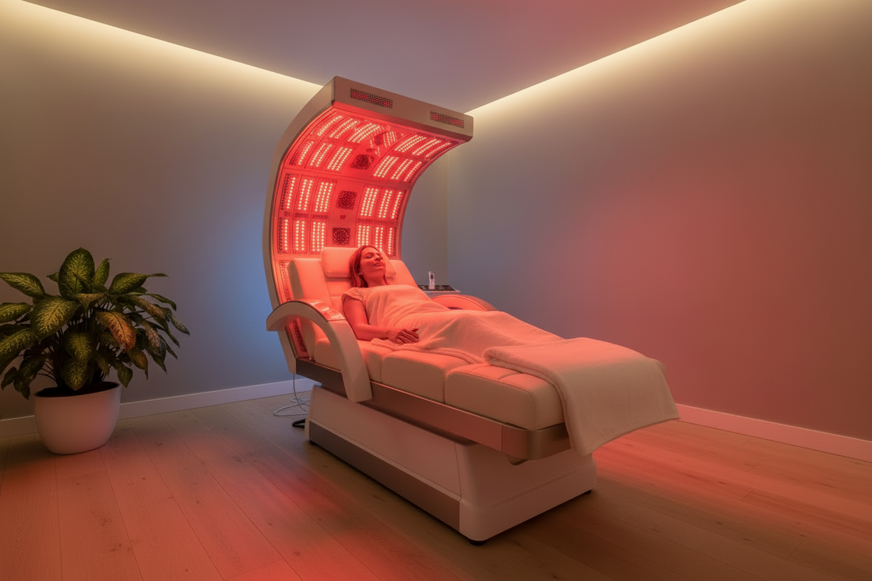 Red Light Therapy Bed with Female Subject